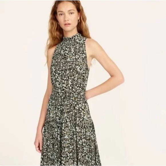 J.Crew Women's Floral Midi Dress size 6 Belted Green Blue Drapey Fall Garden - Picture 1 of 11